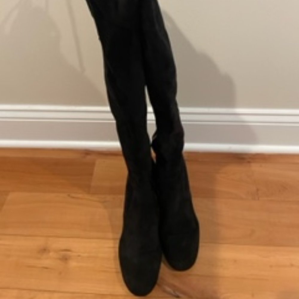 Tall, black, suede, tie-back, boots, Size 9
